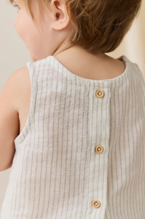 Organic Cotton Winslow Top - Mini Pinstripe Parchment / Dawn