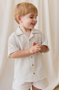 Organic Cotton Silas Shirt - Mini Pinstripe Parchment/Dawn