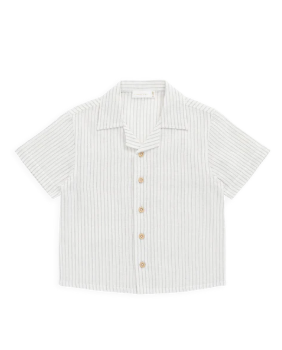 Organic Cotton Silas Shirt - Mini Pinstripe Parchment/Dawn