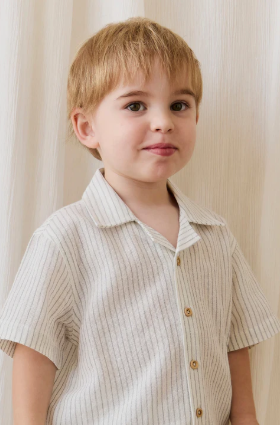 Organic Cotton Silas Shirt - Mini Pinstripe Parchment/Dawn