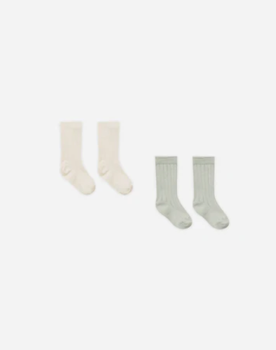 Sock Set Natural, Sage 0-6M