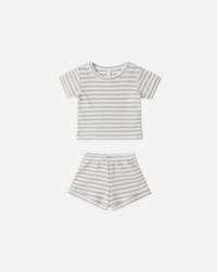 Waffle Shortie Set Sage Stripe