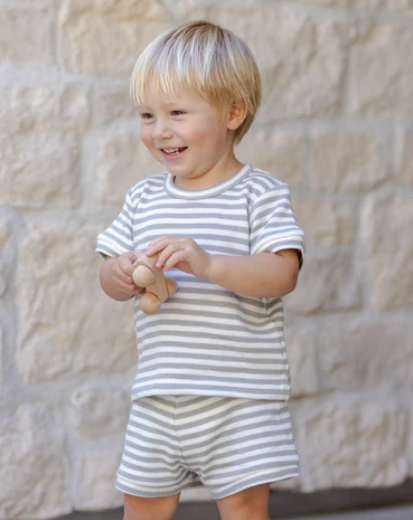 Waffle Shortie Set Sage Stripe