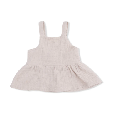 Solid Muslin French Oak  Peplum Tank with Smocked Back