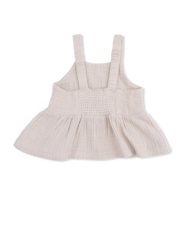 Solid Muslin French Oak  Peplum Tank with Smocked Back