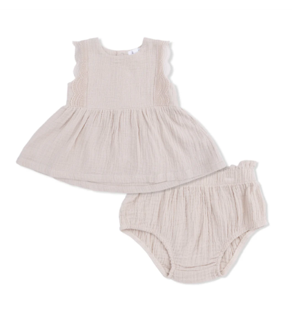 Solid Muslin French Oak  Babydoll Top with Mod Bloomer