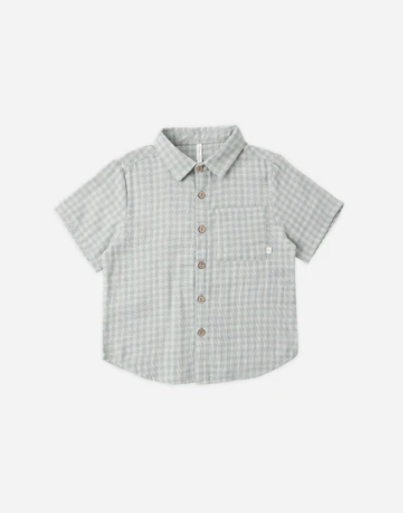 Collared Short Sleeve Shirt Green Gingham