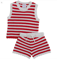 Red Stripe Knit Short Tank Set