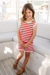 Red Stripe Knit Short Tank Set