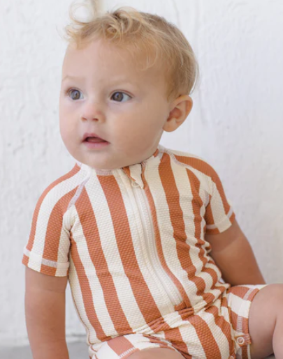 Zip Rashguard One-Piece Retro Poppy Stripe