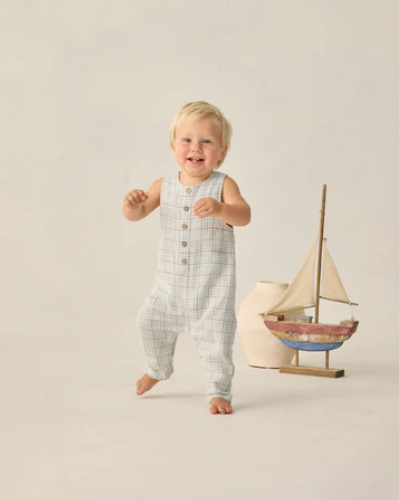 Button Jumpsuit Light Blue Plaid