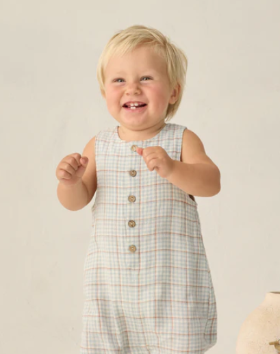 Button Jumpsuit Light Blue Plaid