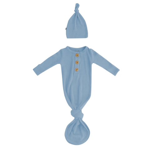 Ribbed Knotted Gown with Hat Set in Slate