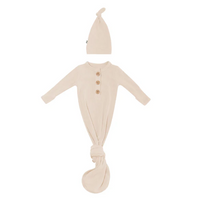 Ribbed Knotted Gown with Hat Set in Bisque 0-3M