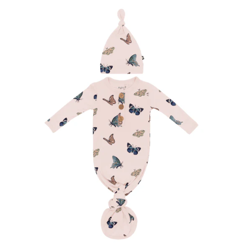 Knotted Gown with Hat Set in Blush Butterfly - Newborn