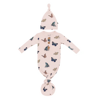 Knotted Gown with Hat Set in Blush Butterfly - Newborn