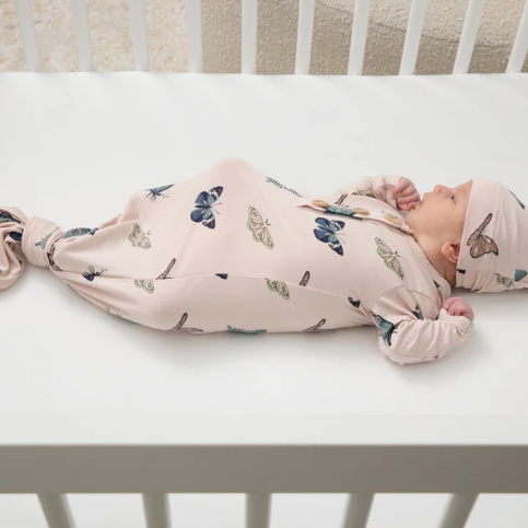Knotted Gown with Hat Set in Blush Butterfly - Newborn