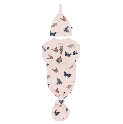 Knotted Gown with Hat Set in Blush Butterfly - Newborn