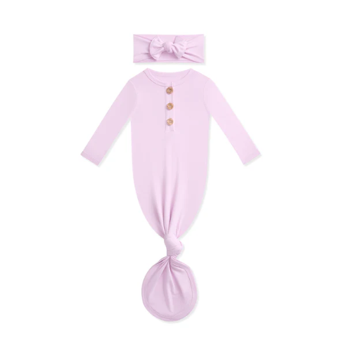 Knotted Gown with Bow Set in Thistle - 0-3 Months