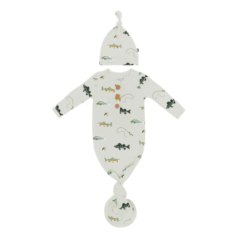 Knotted Gown with Hat Set in Fishing - 0-3 Months