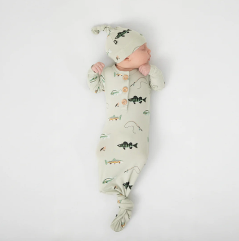 Knotted Gown with Hat Set in Fishing - 0-3 Months