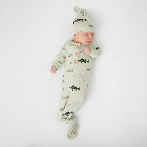 Knotted Gown with Hat Set in Fishing - 0-3 Months