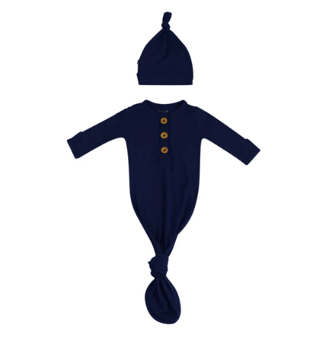 Knotted Gown with Hat Set in Navy - 0-3 Months