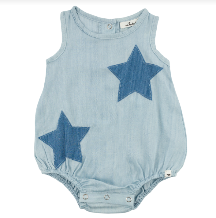 oh baby! Lyocell Denim Bubble - Stars Applique - Light Wash