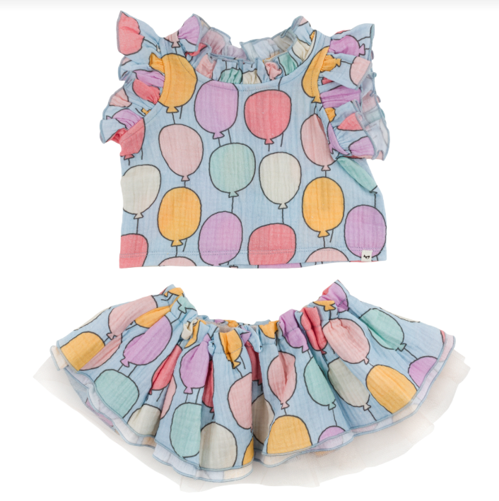 oh baby! Lola Top & Tutu Skirt Set - Bright Balloons - Periwinkle