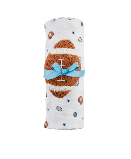 Sports Swaddle & Football Rattle Set