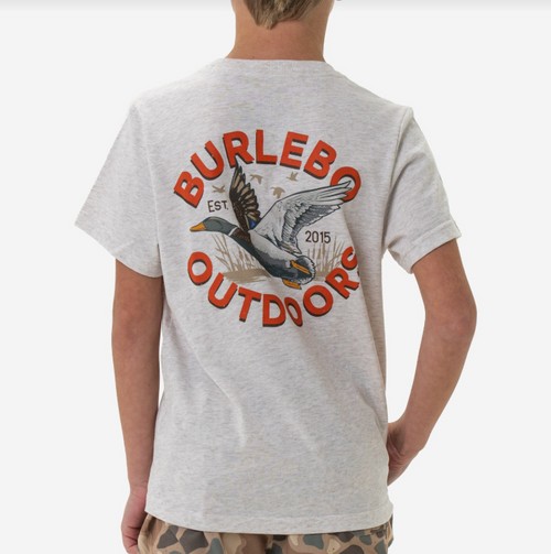 Burlebo Youth Short Sleeve Tee Old School Duck Hunt Heather Oatmeal