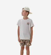 Burlebo Youth Short Sleeve Tee Old School Duck Hunt Heather Oatmeal
