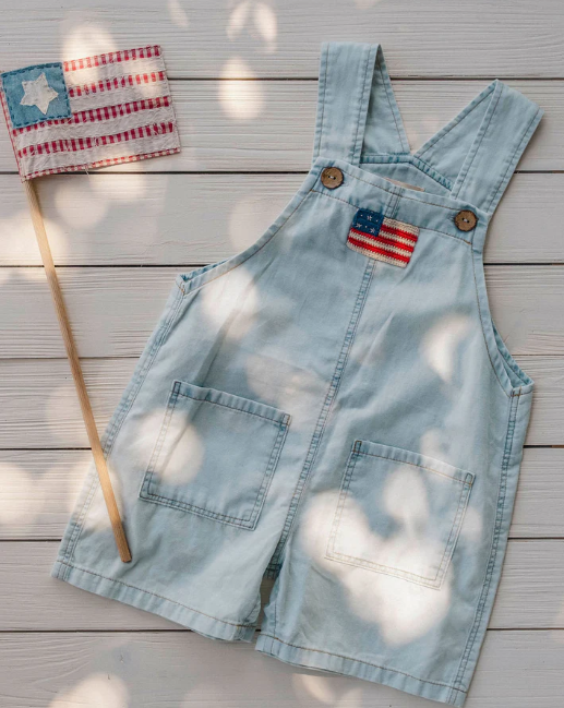 Denim American Flag Overalls
