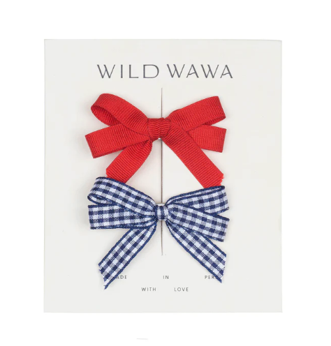 Bow Clip Set in Red/Blue