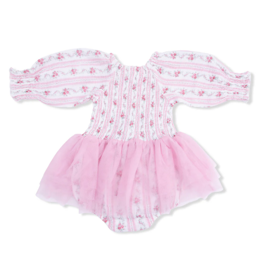 Winding Roses Stripe  Long Sleeve Smocked Bubble with Tutu