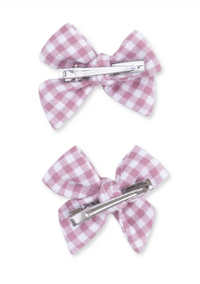 Berry Gingham  2 Pack Bow Clips