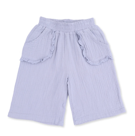 Wide Leg Pant with Ruffle Pocket - Solid Musllin Zen Blue