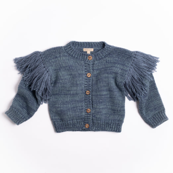 Fringed Cardigan in Luna Blue
