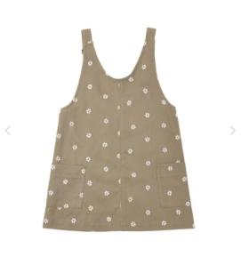 V-Neck Overall Dress Embroidered Daisies