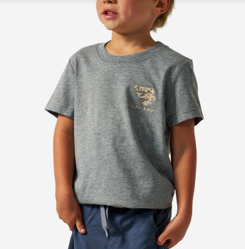Youth Short Sleeve Tee - Mallard Camo Dog - Dark Heather Grey