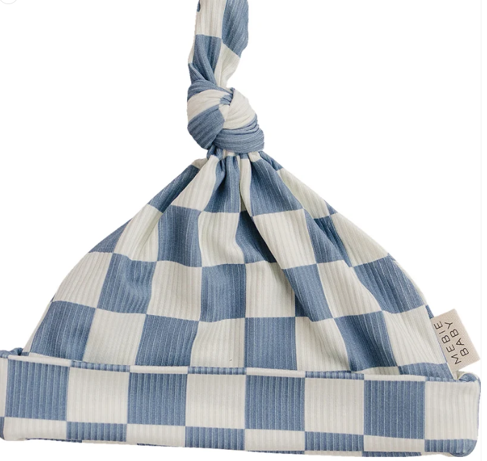 Blue Checkered Bamboo Newborn Knot Hat