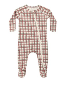 Bamboo Zip Footie Redwood Check
