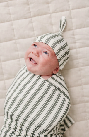 Green Stripe Bamboo Newborn Knot Hat