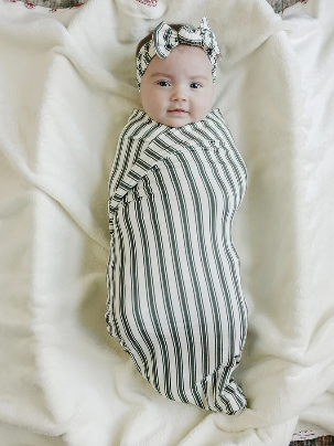 Green Stripe Bamboo Head Wrap