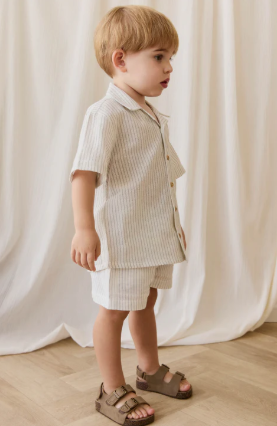 Organic Cotton Silas Shirt - Mini Pinstripe Parchment/Dawn