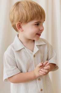 Organic Cotton Silas Shirt - Mini Pinstripe Parchment/Dawn