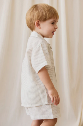 Organic Cotton Silas Shirt - Mini Pinstripe Parchment/Dawn