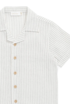 Organic Cotton Silas Shirt - Mini Pinstripe Parchment/Dawn