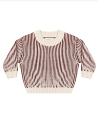 Relaxed Knit Sweater Black Cherry Stripe