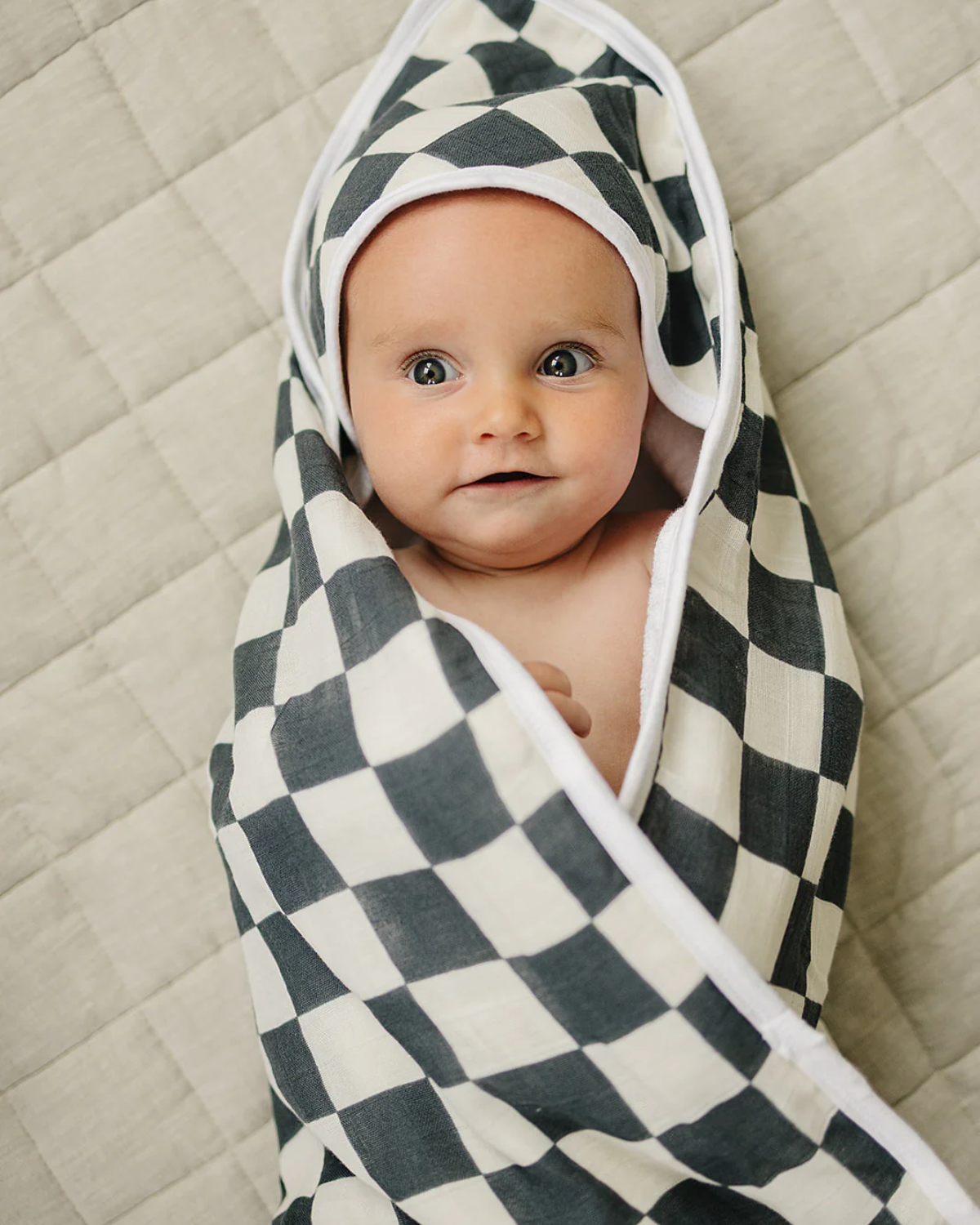 Charcoal Checkered Muslin Hooded Towel